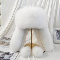 100 % tikros lapės kailio kepurės 2022 m. Naujos moteriškos Ushanka Aviator Trapper slidinėjimo kepurė ausinės Žiemos meškėno kailio beisbolo kepurė Šilta kailinė kepurė 55-59cm balta