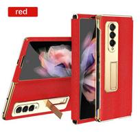 Skirtas Samsung Galaxy Z Fold 4 3 2 5g dėklas priekinis stiklas, odinis kickstand atverčiamas dangtelis, skirtas Samsung Z Fold 4 pilnai apsauginiam dėklui For Galaxy Z Fold 3 raudona