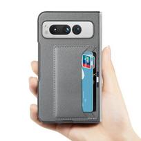 Madingas odinis dėklas nuo dulkių Google Pixel Fold Pixelfold, atsparus smūgiams, su kortelių laikikliu, apsauginiai dangteliai for pixel fold pilka