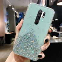 Blizgantis telefono dėklas Xiaomi Redmi 9 dėklui Blizgantis blizgučių minkštas galinis dangtelis Xiaomi Redmi9 dėklams Redmi 9 dėklui for Redmi 9 mėlyna