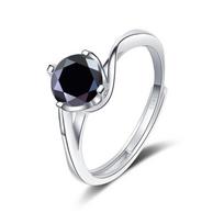 Bague Ringen 1 ct VVS Moissanite juvelyrikos vestuvinis žiedas, 925 sterlingų sidabras, padengtas baltu auksu, keturių nagų susukimo dizaino atviri žiedai 1ct adjustable juoda