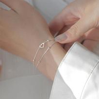 S925 sidabru dengti dvigubo sluoksnio meilės širdelės pakabukai apyrankės ir apyrankė moterims, merginoms, elegantiškos, gimtadienio, vestuvių, vakarėlio sl001