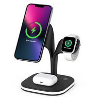 Magnetinis 15 W belaidis įkroviklis skirtas iPhone 14 13 12 mini reguliuojamas apšvietimas 4 viename greito įkrovimo doko stotelė Airpods Apple Watch 7 juoda