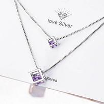 BELLA BOX Simulate Moissanite Rubik's Cube Shape Charm Double Pendant Necklace Wedding Engagement Senior Luxury Jewelry violetinė