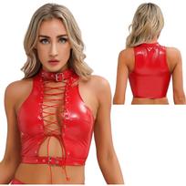 Moteriškas gotikinis pankrokas korsetas „Bustier Crop Top“ suvarstomi „Cami“ liemeniniai sportbačiai, skirti klubo vakarėliui, gatvės aprangai S raudona