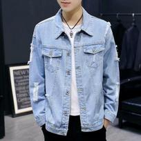 Summer Autumn Ripped Hole Denim Jacket Vintage Clothing Men Women Trucker Coat Western Style Long-Sleeve Button Jacket S