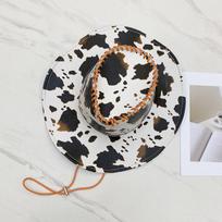 Cow Pattern PU Leather Western Cowboy Hat Women Autumn Winter Lovely Vintage Trendy Western Style Holiday Travel Knight Hat 56-58cm oranžinė