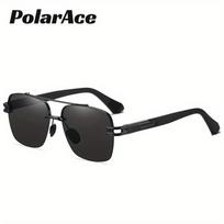PolarAce Unisex poliarizuoti klasikiniai metaliniai ovalūs vairavimo akiniai nuo saulės, UV400 juoda