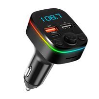 Automobilinis FM siųstuvas belaidis Bluetooth 5.0 Mp3 grotuvas Type-C 3.4A dviejų prievadų USB greitas įkroviklis su nuotolinio valdymo pultu aplinkos šviesos laisvų rankų garso imtuvu with Remote Control
