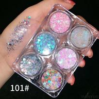 6 spalvų Sequined Gel Cream Akių šešėlių paletė Glitter Diamond Akių makiažas Plaukai Kūno Veido Glitter Gel Art Flash Loose Sequins Kremas 101
