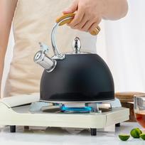 Virdulys su švilpuku, nerūdijančio plieno arbatinukas su medžio grūdų rankena, indukcinė viryklė, 3 l M Black