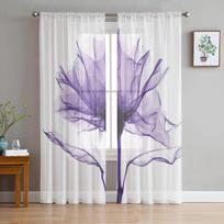 Mėlynos gėlės abstrakčios balto tiulio užuolaidos gyvenamojo kambario užuolaidoms langams permatomos modernios užuolaidos miegamojo dekorui 135W x 114H(cm) gray