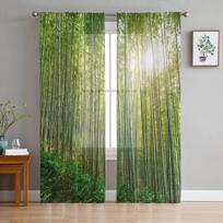 Žalio bambuko miško langų užuolaidos svetainei, miegamajam, virtuvei Šifono permatomas langų apdangalas 135W x 114H(cm)