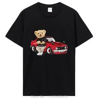 Unisex Graphic T-shirt Teddy Bear Race Car T Shirt Cotton Short Sleeve Tees Oversized Streetwear Unisex Clothing Oversized L