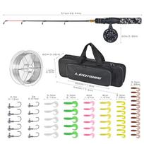 LEO ŽVEJYBOS Poledinės meškerės ir ritės kombinacijos su visais rinkiniais JIG kabliukais, minkštais masalais ir krepšiu 50 cm/19,7 colio visas komplektas Ice Fishing Full Set