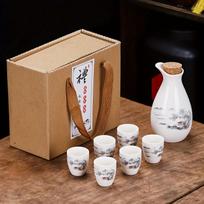 1 rinkinys keraminio sake rinkinio japoniško sake puodelio, kurį sudaro 1 puodas ir 6 puodeliai porcelianiniai baltojo gėrimo puodai Tradiciniai keramikos dirbiniai Saki puodeliai namų sušių parduotuvei One Pot And Six Cups-snow Scene