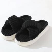 Pliušinės šlepetės, Moteriškos kailinės šlepetės, Įprastos šiltos medvilninės šlepetės 36-37 black