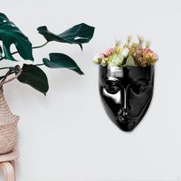 Ceramic Face Flower Sculpture Hanging Basket Pot Plants Holder Vase Head Wall Planter for Dining Black black