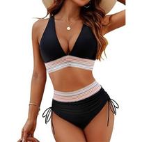 Moteriškas bikinis Seksualus maudymosi kostiumėlis aukštu juosmeniu V formos kaklo paplūdimio maudymosi kostiumėlis Moteriškas vasaros maudymosi kostiumėlis S