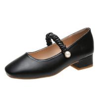 Thick Heel Mary Jane Shoes Women's Fashion Shoes Women's Hepburn Style Medium Heel Design Women's Shoes 35 juoda