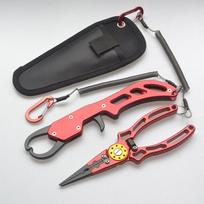 Daugiafunkcis žvejybos spaustukų valdymas 2 vnt./rinkinys lauko žvejybos pagalbininkas atviros kilpos kabliukas PE vielos pjovimo žirklės aliuminio lydinio žvejybos įrankiai Set (lure Pliers + Fish Controller) raudona