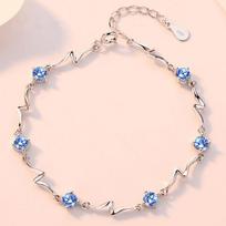 Delicate 925 Sterling Silver Zirconia Bracelets Lightning Chain Women Bracelet Female Engagement Valentines Jewelry mėlyna