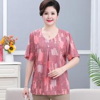 7XL Summer Vintage Printed Shirt Women's Clothing Casual Turn-down Collar Button Commute Half Sleeve Stylish Loose Blouse Plus Size 7XL raudona