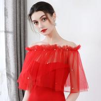 12 spalvų bolero moterims vestuvinė suknelė tiulio apsiaustas Mariage bolero elegantiškas išleistuvių vakarėlio permatomas bolero su perlais, vestuvinis apsiaustas skara One Size