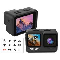 4K 60FPS veiksmo kamera 24MP WiFi sporto kamera 170 laipsnių plataus kampo objektyvas, dviejų ekranų jutiklinis valdymas juoda