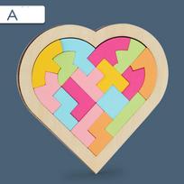 Kids Wooden 3D Puzzle Game Colorful Jigsaw Tangram Math Toys Heart Shape Baby Montessori Educational Learning Toys