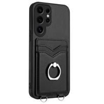 Kortelių laikiklio lizdo žiedo laikiklio dangtelis telefono dėklas, skirtas Samsung Galaxy S20,S21,S22,S23,A12,A13,A14,A15,A24,A25,A33,A34,A53,A54,A55,M55,C55,F15,M15. . Samsung Galaxy S23 FE juoda