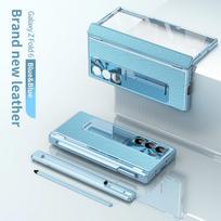 Metalo aliuminio lydinio dėklas, skirtas Samsung Galaxy Z Fold 6 5 4 3 su jutikliniu rašikliu, odinis pilnas apsauginis stiklo plėvelės stovo sulankstomas dangtelis For Galaxy Z Fold 3