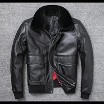 Bomberis Vyriška Natūralios Odos Striukė Natūralaus Kailio Apykaklė Klasikinė Kasdienė G1 Tikra Karvės Oda Vyriškas Paltas Žieminis Šiltas Size 4xl 110-117kgs juoda