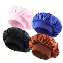 4/set Elegant Satin Hats, Solid Color Hair Hats, Elastic Headscarves, Bath Hats, Light and Soft Sleeping Nightcaps, Ladies' Daily Use 4pcs blue