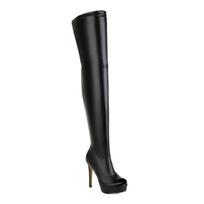 „Stiletto Heels“ moteriški tamprūs batai virš kelių Juodi balti „Peep Toe“ šlaunų batai su užtrauktuku platforma 34
