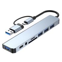 8-IN-2 USB A ir USB C šakotuvas C tipo prijungimo stoties kelių prievadų adapteris USB 3.0 greitas duomenų perdavimas SD TF sidabro pilka spalva