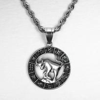 Sidabrinis 12 Zodiako ženklų pakabukas ant kaklo Punk Vintažinė Aukštos kokybės virvės grandinėlė Zodiako vyrams 3mm 60cm chain