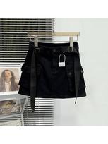 Moterų džinsinis A formos sijonas su kišenėmis Vintage Y2k Chaki sijonas Harajuku Korėjietiški gatvės drabužiai Mados A formos sijonai Emo 2000-ųjų Trashy drabužiai S juoda