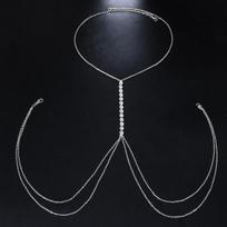 Kpop Simple Chest Bra Chain Waist Belly Necklace Choker Sexy Rhinestone Multilayer Body Chain Stainless Steel Jewelry For Women gray