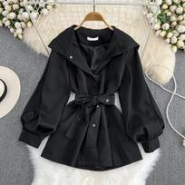 Women's Hooded Windbreaker Fall and Winter Short Casual Design Sense Waisted Jacket S juoda