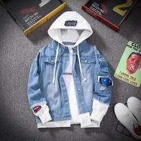Vyriški džinsiniai striukė Gatvės drabužiai Hip Hop Vyriški džinsiniai švarkai su gobtuvu Vyriški laisvalaikio laisvi viršutiniai drabužiai Naujas pavasario mados plonas paltas S mėlyna