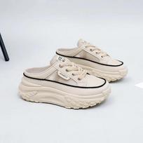 Fashion New Thick Soles Increase Mesh Sport Slippers Trend Lace Up Half Slipper Fashion Casual  Shoes Women Slides Sneakers 40 mėlyna