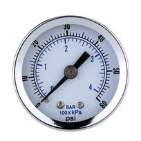 1/8  BSPT oro kompresoriaus hidraulinis slėgio matuoklis 0-60 PSI galinio tvirtinimo 40 mm ciferblato plokštelė sidabras/juoda