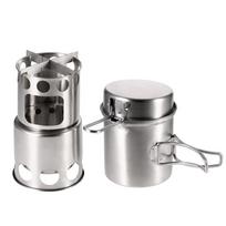 Nešiojamas stovyklavietės kombinuotas malkomis kūrenamas krosnis ir puodų rinkinys Žvejyba žygiai Pot & Stove Set