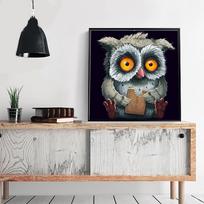 HUACAN 5D deimantinis piešimas pelėda „Pasidaryk pats“ deimantinis piešimas gyvūnams deimantinis siuvinėjimas kryželiu rinkinio dekoracija 30*30 cm gray