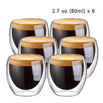 Stiklinis dvigubų sienelių šilumą izoliuotas stiklinis espreso arbatos puodelis 6pcs