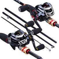 Meškerės ir ritės rinkinys 11+1BB Baitcasting Reel Bass Gėlo vandens sūraus vandens lauko kelionių žvejybos reikmenys 1.8m&Left handle raudona