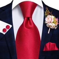 Hi-Tie vyriškas raudonas šilkinis kaklaraištis jaunikio vestuvinio kostiumo korsažas kaklaraištis rankogalių sąsagų rinkinys N-0206
