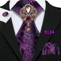 Violetiniai kaklaraiščiai su sagė Hanky ​​rankogalių segtuku vyrams Paisley Plaid šilko kaklaraištis žakardo austas vestuvinis rinkinys N-5134