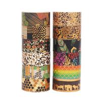 12 Rolls Washi Tape Set Gold Foil Wilderness Style Animal Washi Masking Tapes Decorative Adhesive 12 Rolls